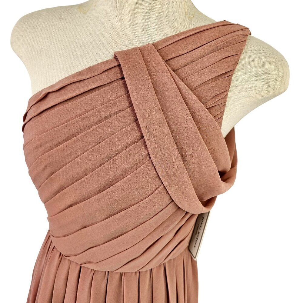 Donna Morgan Collection Grecian One-Shoulder Maxi Dress Sz 2 Pink Fit Flare NWT - Picture 2 of 12